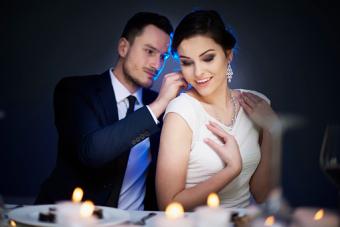 Woman with necklace received from boyfriend