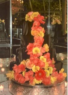 Chocolate wedding cake with autumn floral cascade