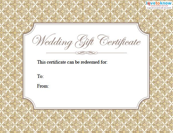 Printable Wedding Gift Certificates LoveToKnow