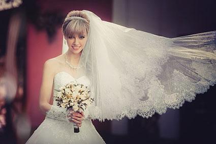 Bride with bouquet and veil