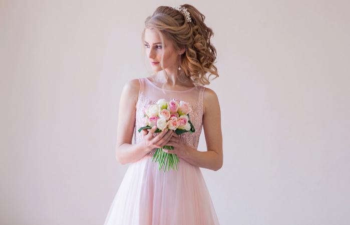bride in a pink wedding dress