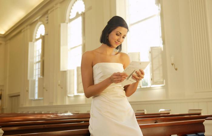 Bride reading poem