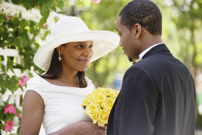 Bride and groom exchanging wedding vows