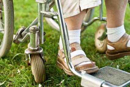 Woman wearing shoes with velcro fasteners