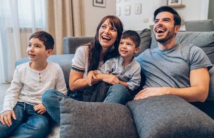 Family watching movies