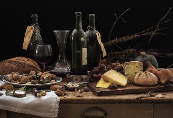 Cheese, nuts, and vintage wine