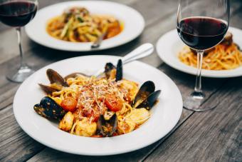 Seafood pasta with wine