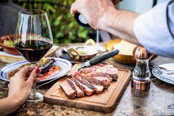 Red wine and juicy beef steak