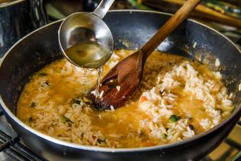 Risotto with seafood in cooking