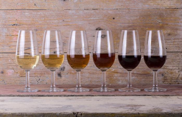 Glasses of different sherry wines