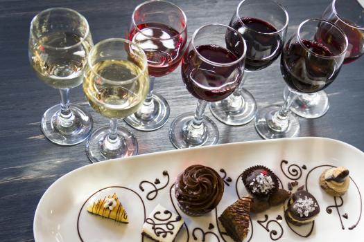Goblets of wines and desserts
