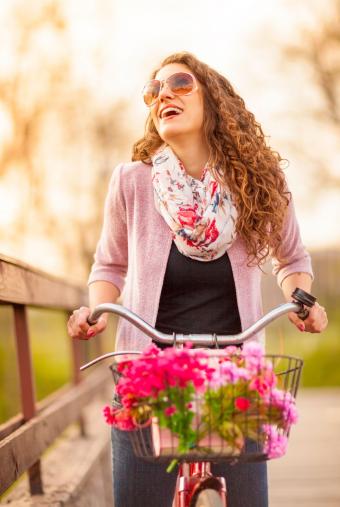 Woman wearing floral print scarf