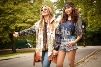 Young women dressed in 1970's fashion