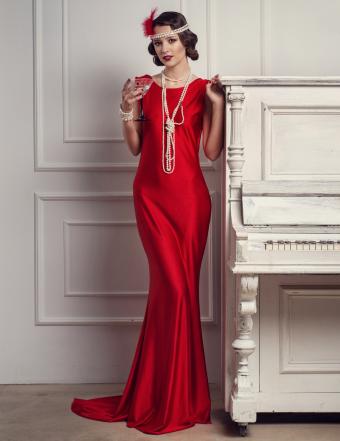 '20s woman in formal red gown