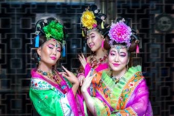 Three women in old traditional chinese dresses 