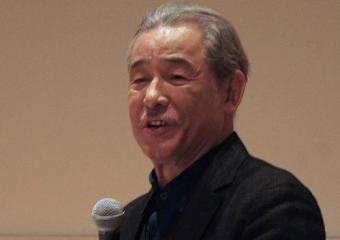 Issey Miyake at a press conference, National Art Center, Tokyo, 2016