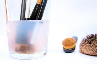Makeup brushes in disenfecting olution