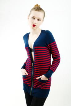 woman wearing striped cardigan