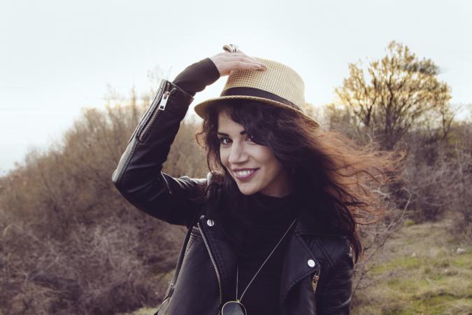 Girl in leather jacket