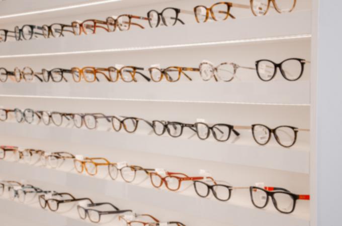 shelf with eyeglass selections