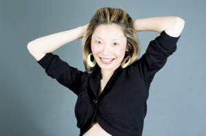 woman wearing tie-front crop top