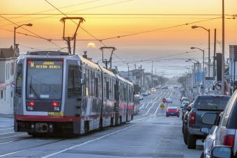 San Francisco lightrail drive to the sea under Sunset 