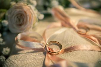 Close up of a ring pillow for a wedding ceremony