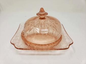 Vintage 1930s Pink Depression Glass Covered Butter Cheese Dish