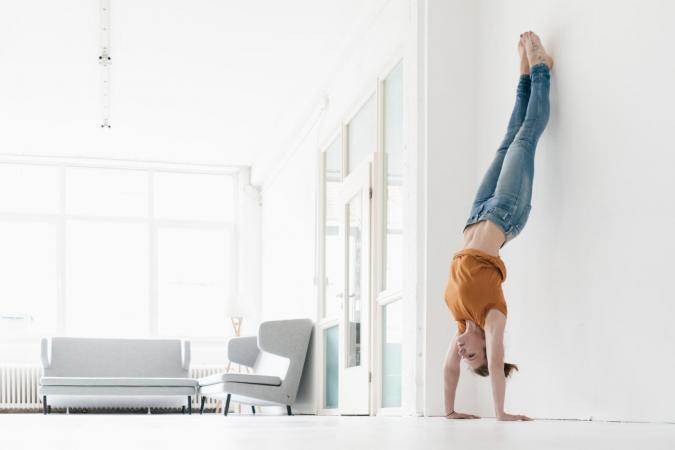 Woman doing handstand